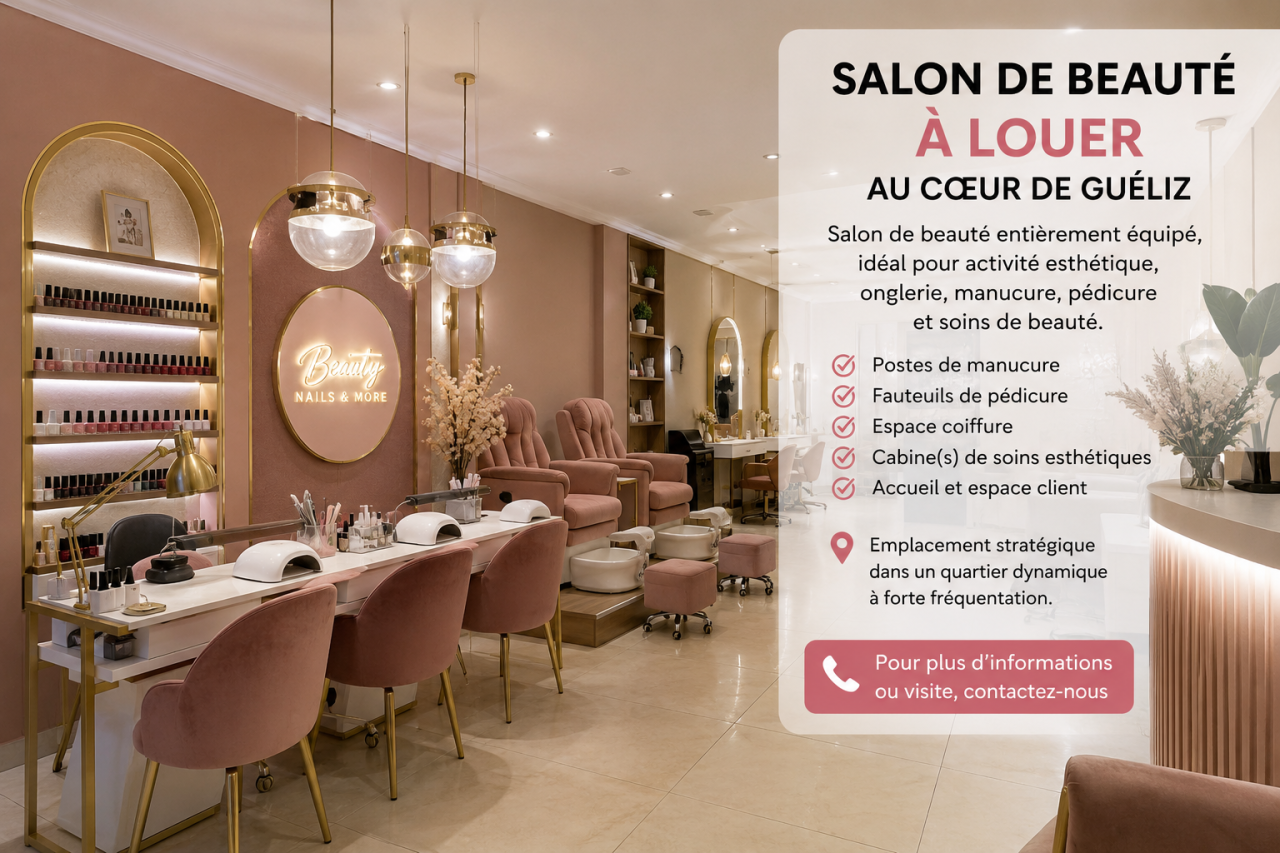 Salon de beauté à louer au cœur de Guéliz
