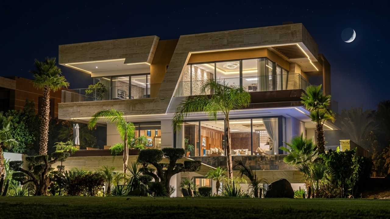 Architect-designed villa on the golf course front line for sale at Argan Golf – Lake et Atlas views