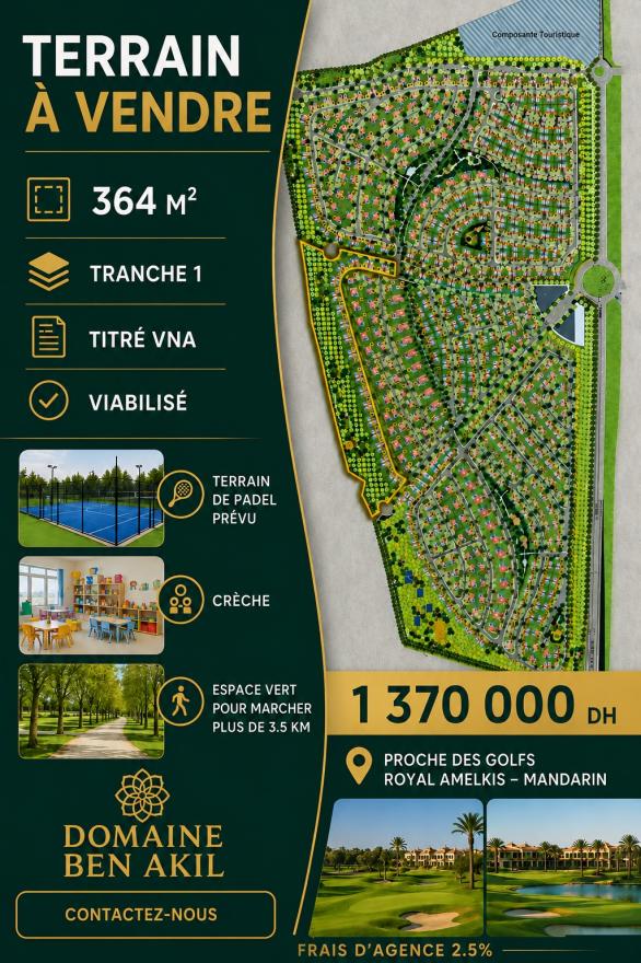 Lot de terrain à vendre à domaine Ben Akil